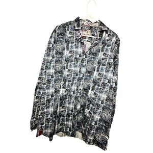 7 Downie St Couture Long Sleeve Flip Cuff Dress Shirt Men's Size 5 Blue Abstract